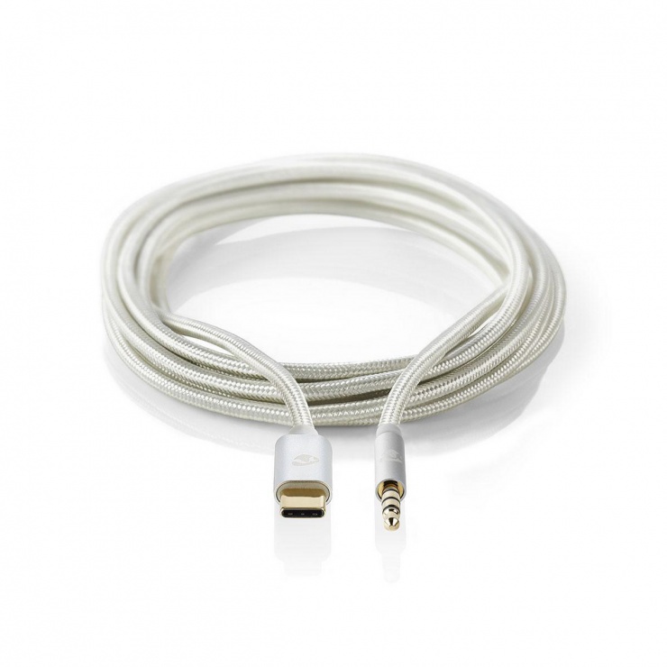 Imagine Cablu brodat USB 2.0 type C la jack 3.5mm T-T 1m, Nedis CCTB65940AL10